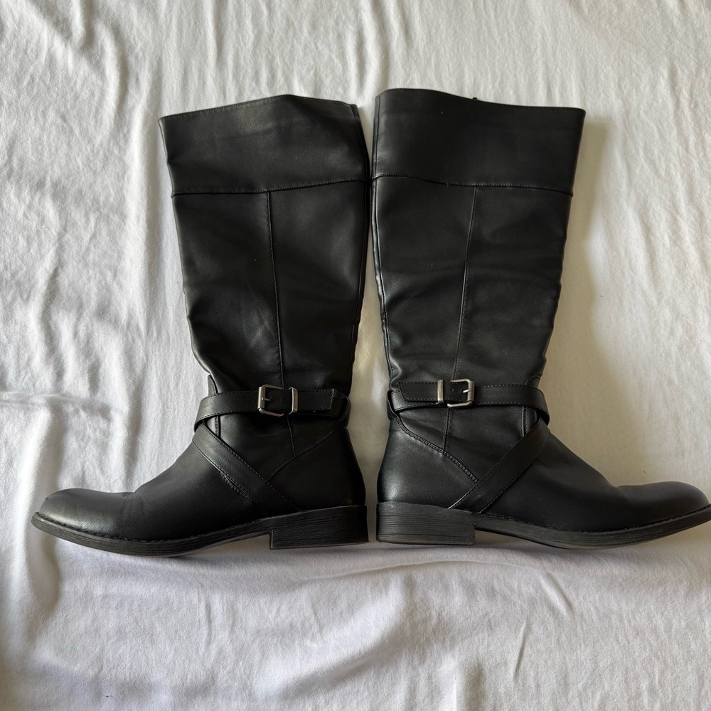 Black Knee-High Boots‎ (16") Biker Moto